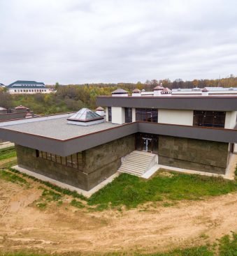 Modern country houses under construction as seen from air